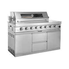 Castelle Flame Capri 96-Inch 6-Burner 85000 BTU Outdoor Kitchen Liquid Propane Grill Island With Fridge (SAK42895)