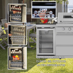Castelle Flame Capri 96-Inch 6-Burner 85000 BTU Outdoor Kitchen Liquid Propane Grill Island With Fridge (SAK42895)