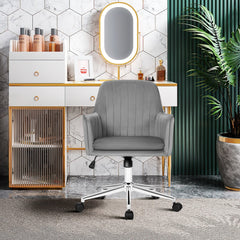Velvet Accent Office Armchair with Adjustable Swivel and Removable Cushion