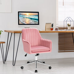 Velvet Accent Office Armchair with Adjustable Swivel and Removable Cushion
