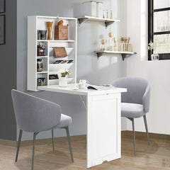 Wall Mounted Fold-Out Convertible Floating Desk Space Saver-White
