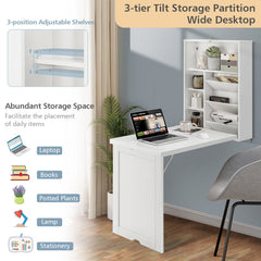 Wall Mounted Fold-Out Convertible Floating Desk Space Saver-White
