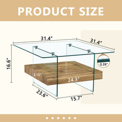 Modern 2 Tier Square Coffee Table, Elegant Marble Pattern