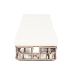 Beige and White Adjustable Sunlounge with Woven Rope Base