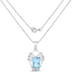 5.76 Carat Genuine Swiss Blue Topaz & White Topaz .925 Sterling Silver Pendant