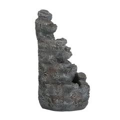 Tall Slim Faux-Stone Fountain with LED Lights, 5-Tiered Cascading Water Feature
