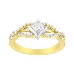 10K Two Tone Color 2/3 Cttw Diamond Kite and Twist Shank Ring (H-I Color,SI2-I1 Clarity)