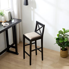 Bar Chair Counter Height Stool with Backrest Black Set of 2