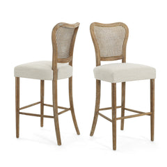 Cane-Back Upholstered Bar Stools Set of 2