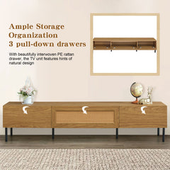 Boho TV Stand for TVs Up to 80" with Rattan Decoration and Metal Legs