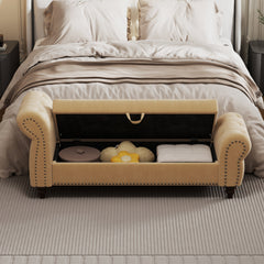 64.5' Velvet Upholstered Bed Bench with Storage and Tufted Nails