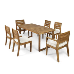Outdoor Acacia Wood 7-Piece Dining Set with Cushions
