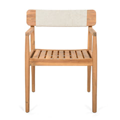 Creative Braided Acacia Wood Outdoor Dining Chairs with Armrests – Set of 2