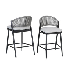 Outdoor 26' Counter Height Metal Frame Counter Stools with Scallop-shaped Backrest & Water-resistant Cushions, Set of