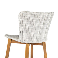 Lymington Outdoor Bar Stool Set of 2, Teak Finished Wood with Light Grey Wicker