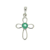 .19ct Emerald Cross Religious Pendant 10KT White Gold