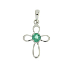 .19ct Emerald Cross Religious Pendant 10KT White Gold