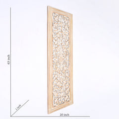 20” x 63” Hand-Carved Wooden Wall Panel – Rustic Antique Mandala Design