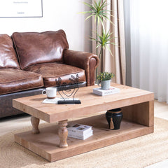Rustic Solid Wood Coffee Table with Open Shelf – 47.2"