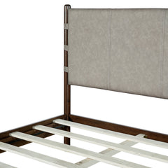 Premium Rubber Wood Platform Bed Frame King Size with Light Grey Headboard