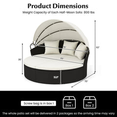 Clamshell Patio Round Daybed Wicker with Retractable Canopy and Pillows
