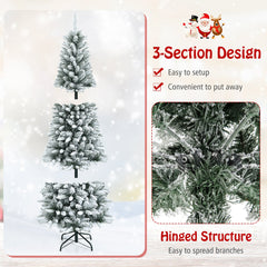 Snow-Flocked Hinged Artificial Christmas Pencil Tree with Mixed Tips-7.5 ft