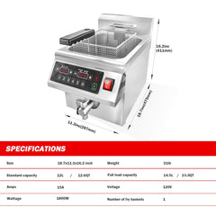 Commercial 12.6 QT 1800W Electric Induction Deep Fryer With Timer (SAK15870)