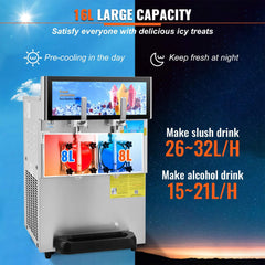 Commercial 16L 1155W Double Bowl Stainless Steel Slushy Margarita Machine (SAK98402)