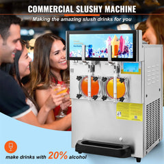 Commercial 16L 1155W Double Bowl Stainless Steel Slushy Margarita Machine (SAK98402)