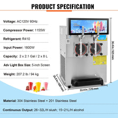 Commercial 16L 1155W Double Bowl Stainless Steel Slushy Margarita Machine (SAK98402)