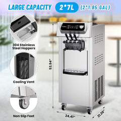 Commercial 2200W 3-Flavor Freestanding Soft Serve Ice Cream Machine With Auto Clean (SAK83517)