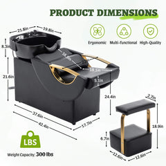 Commercial Black And Gold Shampoo Bowl Chair Set With Footrest (SAK43716)