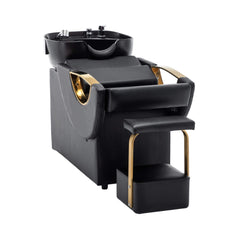 Commercial Black And Gold Shampoo Bowl Chair Set With Footrest (SAK43716)