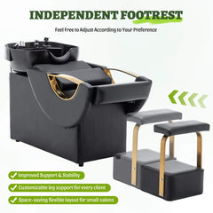 Commercial Black And Gold Shampoo Bowl Chair Set With Footrest (SAK43716)