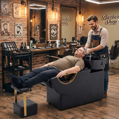 Commercial Black And Gold Shampoo Bowl Chair Set With Footrest (SAK43716)