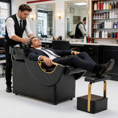 Commercial Black And Gold Shampoo Bowl Chair Set With Footrest (SAK43716)