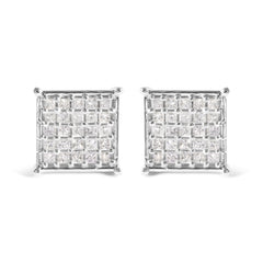 10K White Gold 3/4 Cttw Princess Diamond Composite Stud Earrings (I-J Color, I1-I2 Clarity)