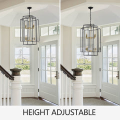 18' Modern 8-Light Black Gold Geometric Pendant Chandelier