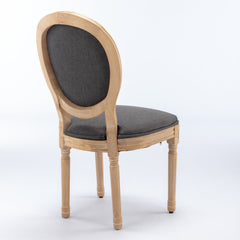 French Style Solid Wood Frame Antique Linen Dining Chair, Set of 2