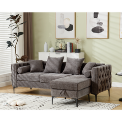 L Shaped Sectional Sofa Chenille Dark Gray