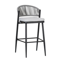 Outdoor Bar Height Metal Frame Counter Stools with Scallop-shaped Backrest & Water-resistant Cushions - Set of 2