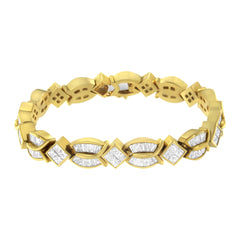 14K Yellow Gold 8 1/5 Cttw Baguette and Princess-Cut Diamond Geometric Twist Link Bracelet (G-H Color, VS1-VS2 Clarity) - Size 7"