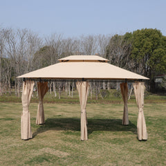 Khaki Outdoor Patio Gazebo Canopy Tent with Ventilated Double Roof and Mosquito Net, 13x10 Ft