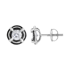 Black Rhodium Plated .925 Sterling Silver Round 1-1/2 cttw Diamond Double Halo 4-Prong Solitaire Milgrain Stud Earrings (H-I Color, I2-I3 Clarity)