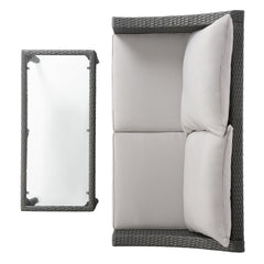 Contemporary ANTIBES Loveseat & Table Set Outdoor Grey PE Rattan Iron Waterproof Fabric