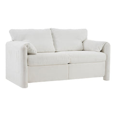 Modern Loveseat Sofa 2-Seater - Plush Chenille Fabric Ivory White