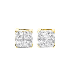 10K Yellow Gold Plated .925 Sterling Silver 1.0 Cttw Princess-Cut Diamond Composite Multi Stone Stud Earrings (J-K Color, SI2-I1 Clarity)