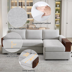 87.4' Sectional Sofa with Reversible Armrests Gray Chenille Upholstery
