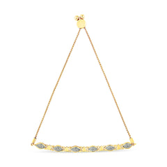 14K Yellow Gold Plated .925 Sterling Silver Diamond Accent Alternating Marquise Shape and Heart Links Bolo Bracelet (I-J Color, I3 Clarity) - Adjustable 6" to 9"