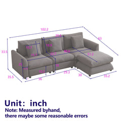 102.2 Inch Combination Sofa Modular Sofa with Ottoman Black